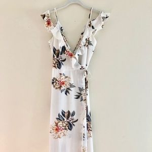 Simplee Strap Floral Wrap Dress